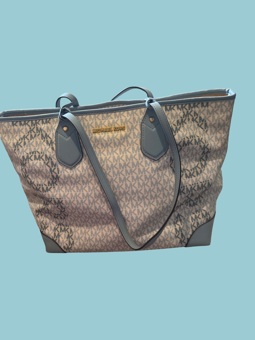 Michael Kors Light Blue MK Signature Tote with Gold Logo